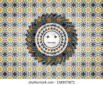 serious face icon inside arabesque emblem background. arabic decoration.