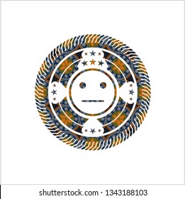 serious face icon inside arabesque style emblem. arabic decoration.