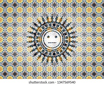 serious face icon inside arabesque badge background. arabic decoration.