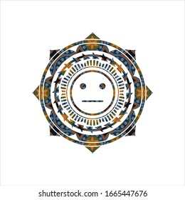 serious face icon inside arabesque emblem background. arabic decoration.