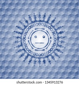 serious face icon inside blue badge with geometric background.