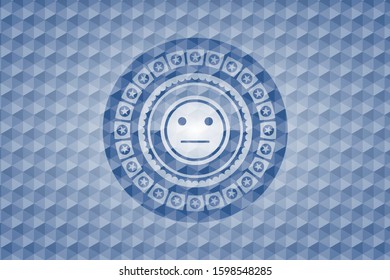 serious face icon inside blue hexagon badge.