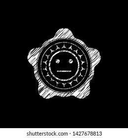 serious face icon inside chalkboard emblem
