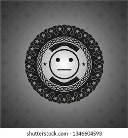 serious face icon inside dark emblem