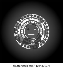 serious face icon inside grey camouflage texture