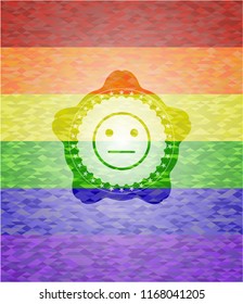 serious face icon inside lgbt colors emblem 