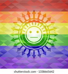 serious face icon inside lgbt colors emblem 