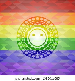 serious face icon inside lgbt colors emblem 