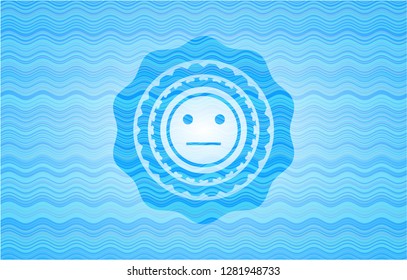 serious face icon inside light blue water wave badge background.