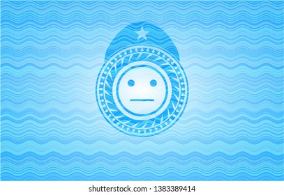 serious face icon inside light blue water emblem.