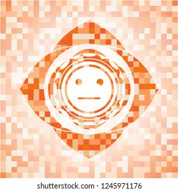serious face icon inside orange mosaic emblem with background