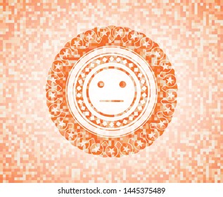 serious face icon inside orange mosaic emblem with background