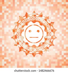 serious face icon inside orange mosaic emblem with background