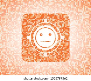 serious face icon inside orange mosaic emblem