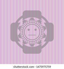 serious face icon inside pink emblem. Vintage.