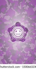 serious face icon inside pink and purple camouflage texture