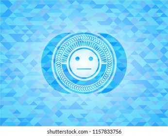 serious face icon inside realistic sky blue mosaic emblem