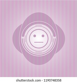 serious face icon inside realistic pink emblem