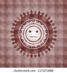 serious face icon inside red emblem with geometric pattern. Seamless.