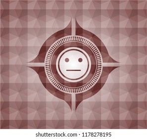 serious face icon inside red geometric pattern emblem. Seamless.