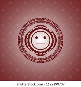 serious face icon inside red emblem. Vintage.