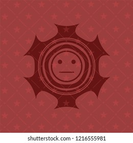 serious face icon inside red emblem. Vintage.