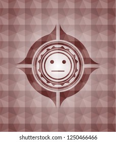 serious face icon inside red seamless badge with geometric background.