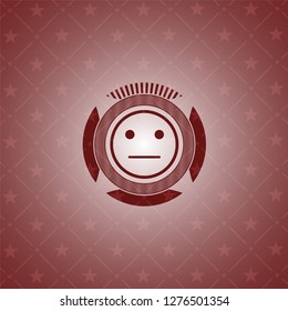 serious face icon inside red emblem. Retro