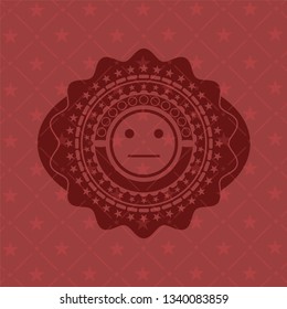 serious face icon inside red emblem. Vintage.