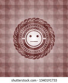 serious face icon inside red geometric badge. Seamless.