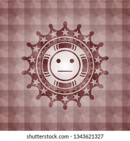 serious face icon inside red badge with geometric background. Seamless.