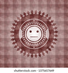 serious face icon inside red emblem with geometric background. Seamless.