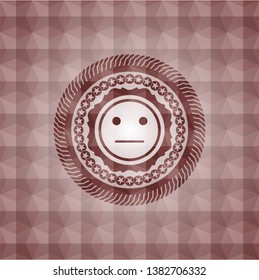 serious face icon inside red emblem or badge with abstract geometric polygonal pattern background. Seamless.