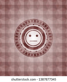 serious face icon inside red emblem with geometric background. Seamless.