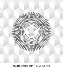 serious face icon inside retro style grey emblem with geometric cube white background