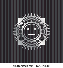serious face icon inside silver emblem