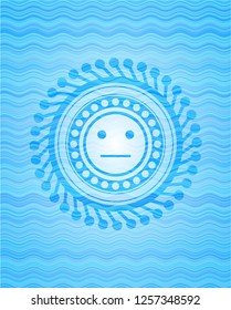 serious face icon inside sky blue water badge background.
