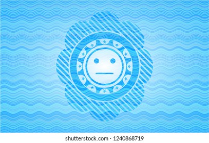 serious face icon inside water wave representation style emblem.
