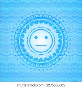 serious face icon inside water wave badge background.