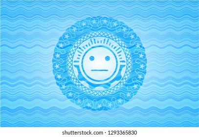 serious face icon inside water emblem.