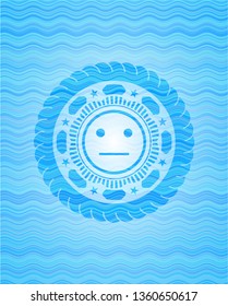 serious face icon inside water representation badge background.
