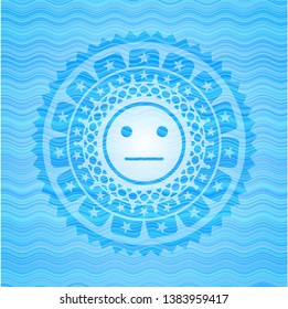 serious face icon inside water emblem background.