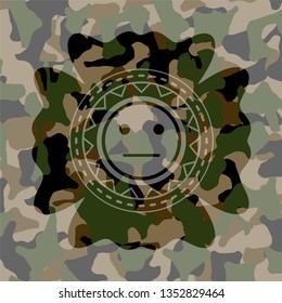 serious face icon on camo texture