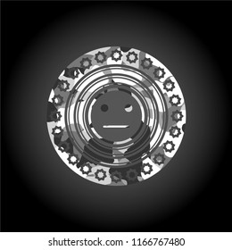 serious face icon on grey camouflage texture