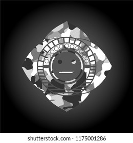 serious face icon on grey camo texture