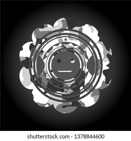 serious face icon on grey camo pattern