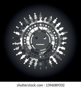 serious face icon on grey camouflaged pattern