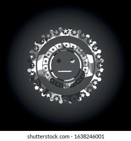serious face icon on grey camouflaged pattern