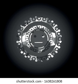 serious face icon on grey camouflage texture