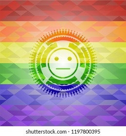 serious face icon on mosaic background with the colors of the LGBT flag